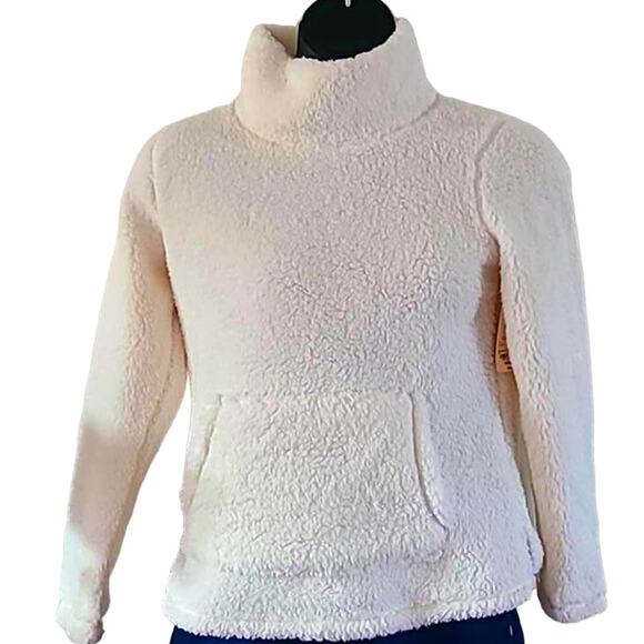 St. John's Bay Sherpa Fleece Pullover Faux Fur Hoodie White Size Medium NWOT - Picture 2 of 6